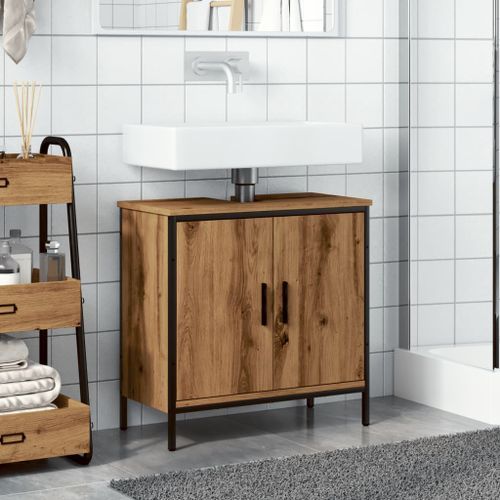 Armoire lavabo chêne artisanal 60x30x60 cm bois d'ingénierie - Photo n°3; ?>