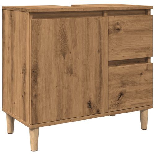 Armoire lavabo chêne artisanal 65x33x60 cm bois d'ingénierie - Photo n°2; ?>