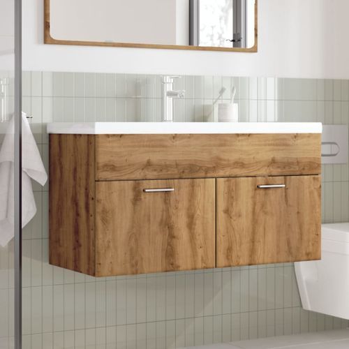 Armoire lavabo de bain avec bassin intégré chêne artisanal - Photo n°3; ?>