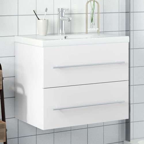 Armoire lavabo de salle de bain avec bassin intégré blanc - Photo n°2; ?>