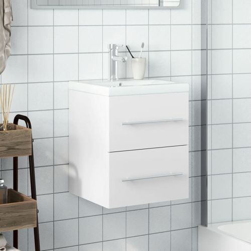 Armoire lavabo de salle de bain avec bassin intégré blanc - Photo n°3; ?>