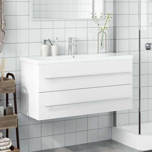 Armoire lavabo de salle de bain avec bassin intégré blanc - Photo n°3; ?>