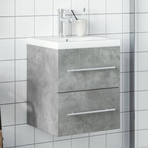 Armoire lavabo de salle de bain avec bassin intégré gris béton - Photo n°2; ?>