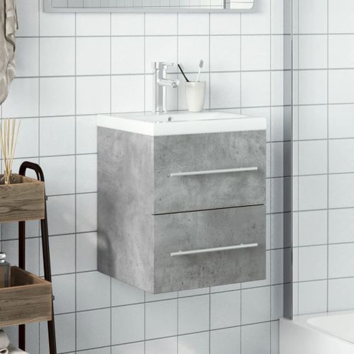 Armoire lavabo de salle de bain avec bassin intégré gris béton - Photo n°3; ?>