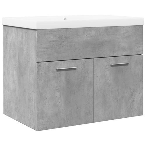 Armoire lavabo de salle de bain avec bassin intégré gris béton - Photo n°2; ?>