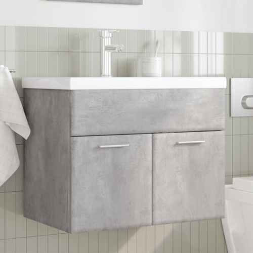 Armoire lavabo de salle de bain avec bassin intégré gris béton - Photo n°3; ?>