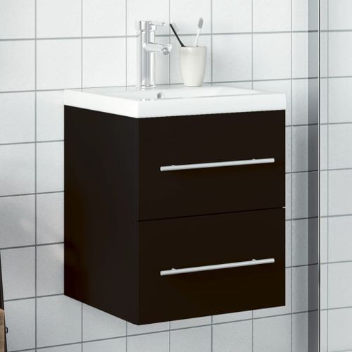 Armoire lavabo de salle de bain avec bassin intégré noir - Photo n°2; ?>