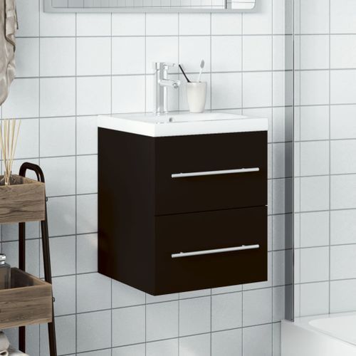 Armoire lavabo de salle de bain avec bassin intégré noir - Photo n°3; ?>