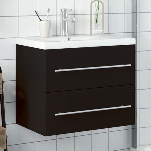 Armoire lavabo de salle de bain avec bassin intégré noir - Photo n°2; ?>