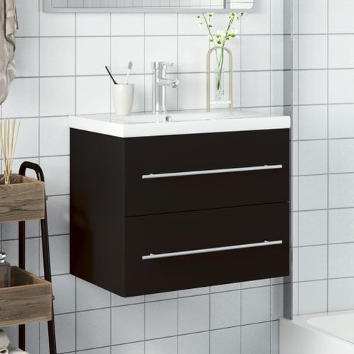 Armoire lavabo de salle de bain avec bassin intégré noir - Photo n°3; ?>