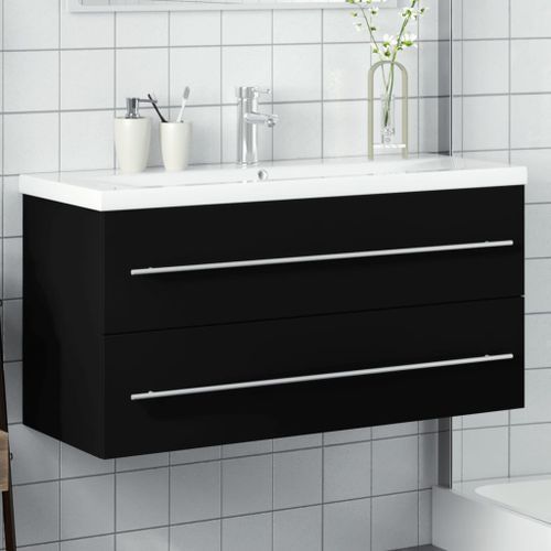 Armoire lavabo de salle de bain avec bassin intégré noir - Photo n°2; ?>