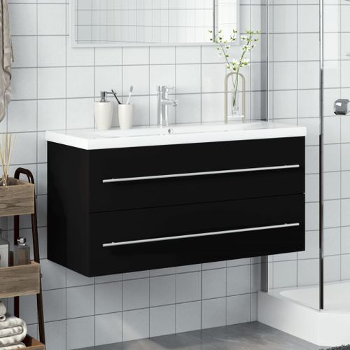 Armoire lavabo de salle de bain avec bassin intégré noir - Photo n°3; ?>