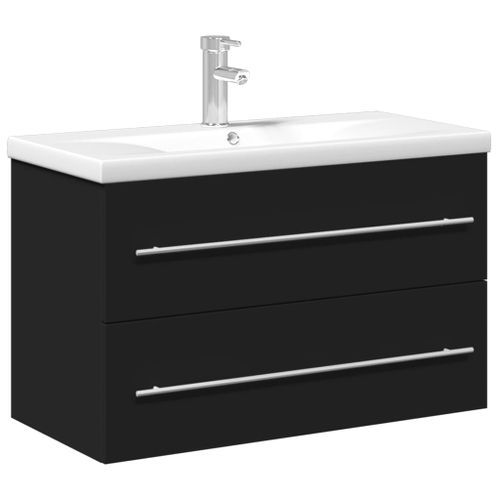 Armoire lavabo de salle de bain avec bassin intégré noir - Photo n°2; ?>