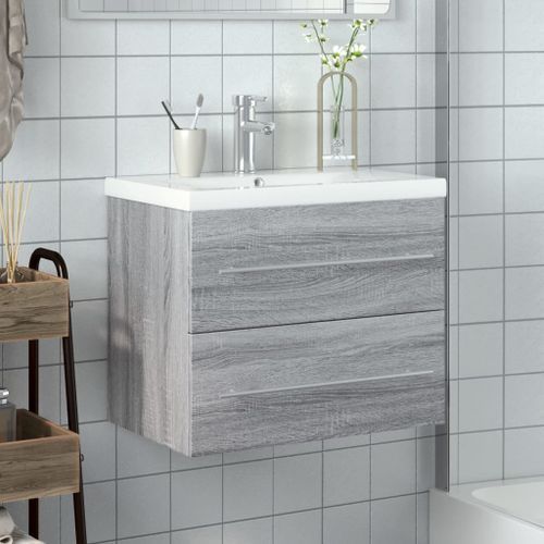 Armoire lavabo de salle de bain avec bassin intégré sonoma gris - Photo n°3; ?>