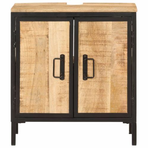 Armoire lavabo de salle de bain bois massif de manguier et fer - Photo n°3; ?>