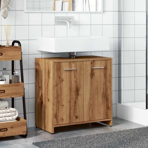 Armoire lavabo de salle de bain chêne artisanal 60x33x60 cm - Photo n°3; ?>