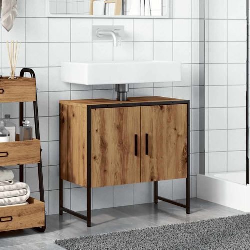 Armoire lavabo de salle de bain chêne artisanal 60x33x60 cm - Photo n°3; ?>