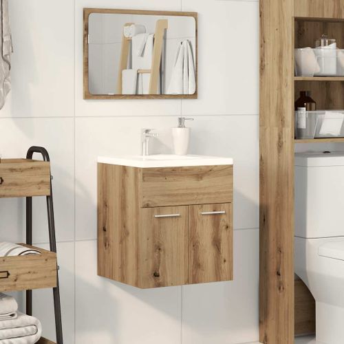 Armoire lavabo de salle de bain chêne artisanal bois ingénierie - Photo n°3; ?>