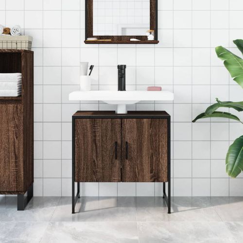 Armoire lavabo de salle de bain chêne marron 60x33x60 cm - Photo n°3; ?>