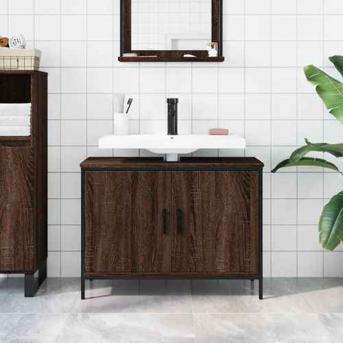 Armoire lavabo de salle de bain chêne marron 80x30x60 cm - Photo n°3; ?>