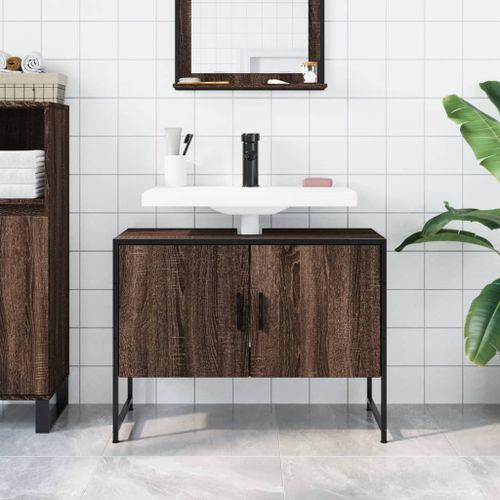 Armoire lavabo de salle de bain chêne marron bois d'ingénierie - Photo n°3; ?>