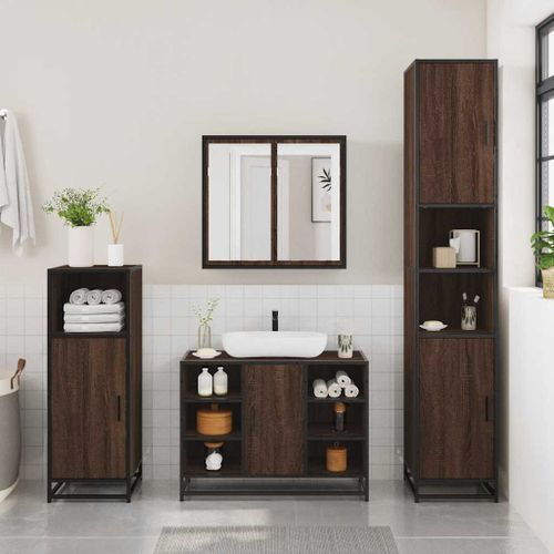 Armoire lavabo de salle de bain chêne marron bois d'ingénierie - Photo n°3; ?>