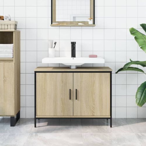 Armoire lavabo de salle de bain chêne sonoma 80x30x60 cm - Photo n°3; ?>