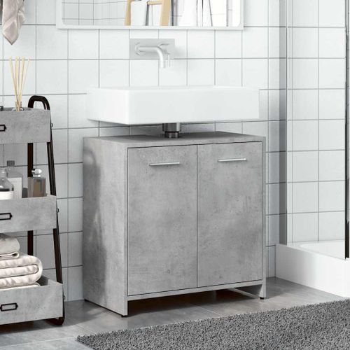 Armoire lavabo de salle de bain gris béton 60x33x60 cm - Photo n°3; ?>