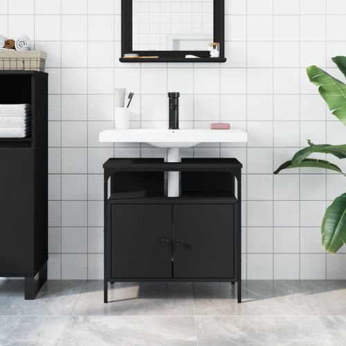 Armoire lavabo de salle de bain noir 60x30x60 cm - Photo n°3; ?>