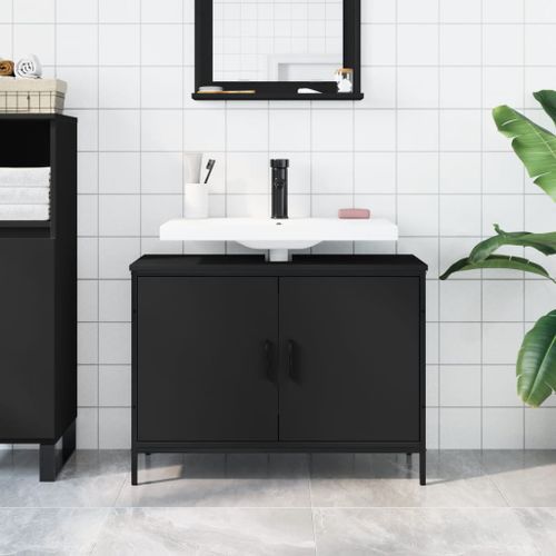 Armoire lavabo de salle de bain noir 80x30x60 cm - Photo n°3; ?>