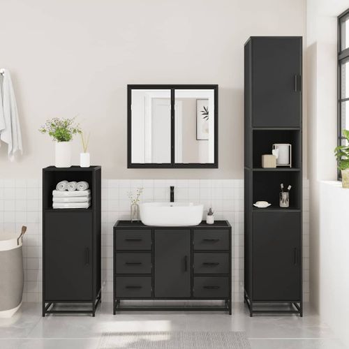 Armoire lavabo de salle de bain noir 80x33x60cm bois ingénierie - Photo n°3; ?>