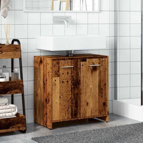 Armoire lavabo de salle de bain vieux bois 60x33x60 cm - Photo n°3; ?>