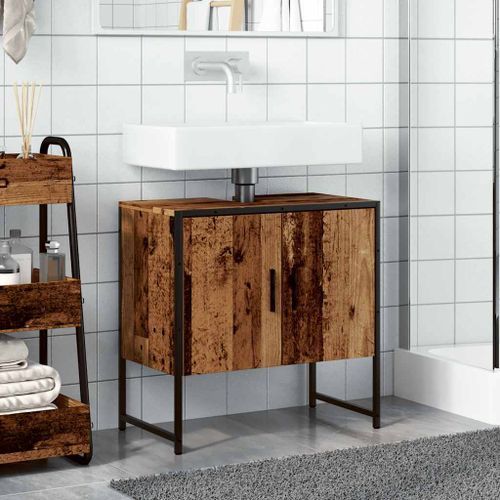 Armoire lavabo de salle de bain vieux bois 60x33x60 cm - Photo n°3; ?>