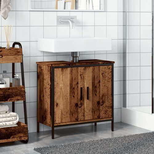 Armoire lavabo vieux bois 60x30x60 cm bois d'ingénierie - Photo n°3; ?>