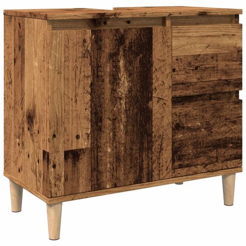 Armoire lavabo vieux bois 65x33x60 cm bois d'ingénierie - Photo n°2; ?>