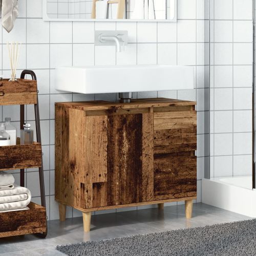 Armoire lavabo vieux bois 65x33x60 cm bois d'ingénierie - Photo n°3; ?>