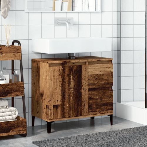 Armoire lavabo vieux bois 65x33x60 cm bois d'ingénierie - Photo n°3; ?>