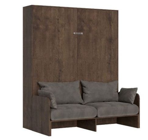 Armoire lit 160x190 cm avec canapé et colonne de rangement bois noyer Kanto - Photo n°2; ?>