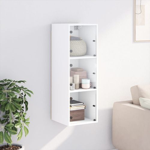 Armoire murale avec portes en verre blanc 35x37x100 cm - Photo n°3; ?>