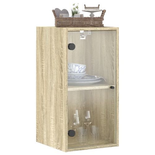 Armoire murale avec portes en verre chêne sonoma 35x37x68,5 cm - Photo n°3; ?>