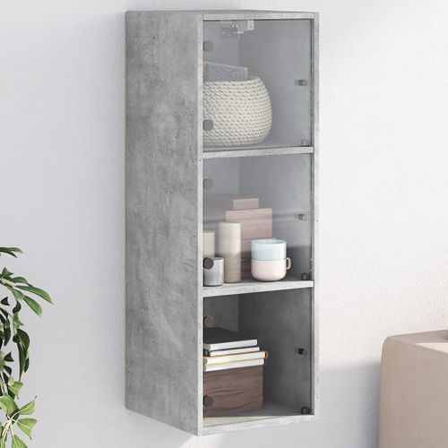 Armoire murale avec portes en verre gris béton 35x37x100 cm - Photo n°2; ?>