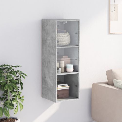 Armoire murale avec portes en verre gris béton 35x37x100 cm - Photo n°3; ?>