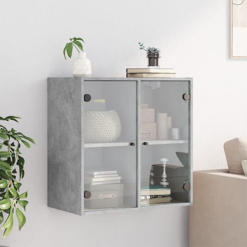 Armoire murale avec portes en verre gris béton 68x37x68,5 cm - Photo n°3; ?>