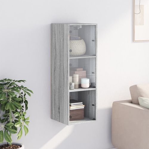 Armoire murale avec portes en verre sonoma gris 35x37x100 cm - Photo n°3; ?>