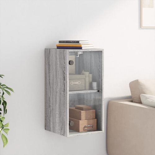 Armoire murale avec portes en verre sonoma gris 35x37x68,5 cm - Photo n°3; ?>