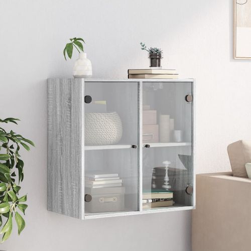 Armoire murale avec portes en verre sonoma gris 68x37x68,5 cm - Photo n°3; ?>