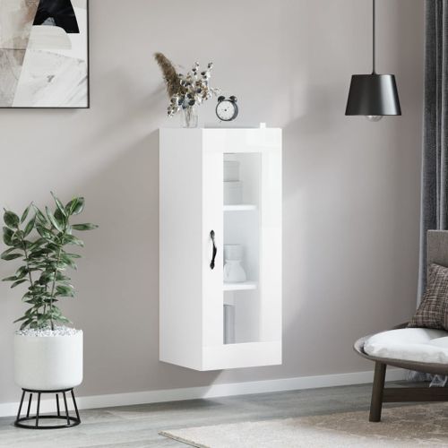 Armoire murale blanc brillant 34,5x34x90 cm - Photo n°2; ?>