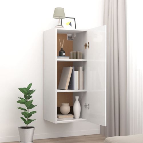 Armoire murale Blanc brillant 34,5x34x90 cm Bois d'ingénierie - Photo n°3; ?>