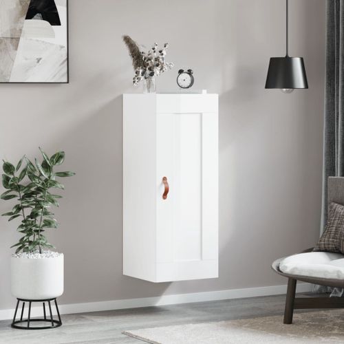 Armoire murale blanc brillant 34,5x34x90 cm bois d'ingénierie - Photo n°3; ?>