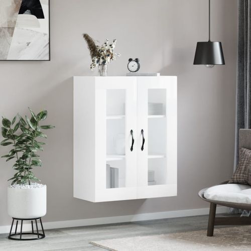 Armoire murale blanc brillant 69,5x34x90 cm bois d'ingénierie - Photo n°3; ?>